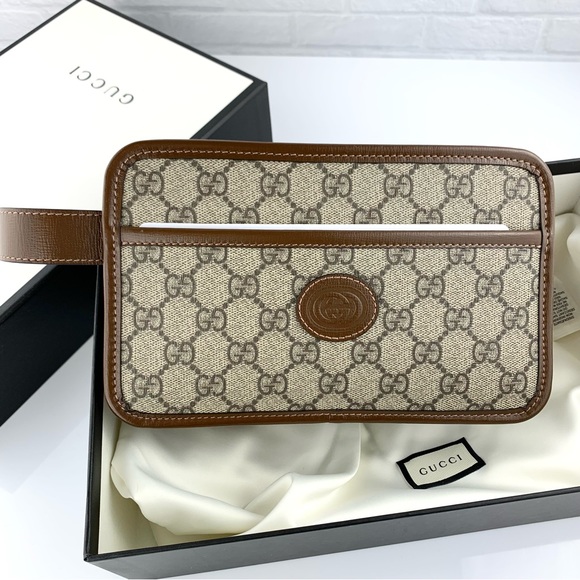 NEW! Gucci GG Supreme Interlocking G Travel Cosmetic Pouch Bag Toiletry Pouch - Picture 1 of 16